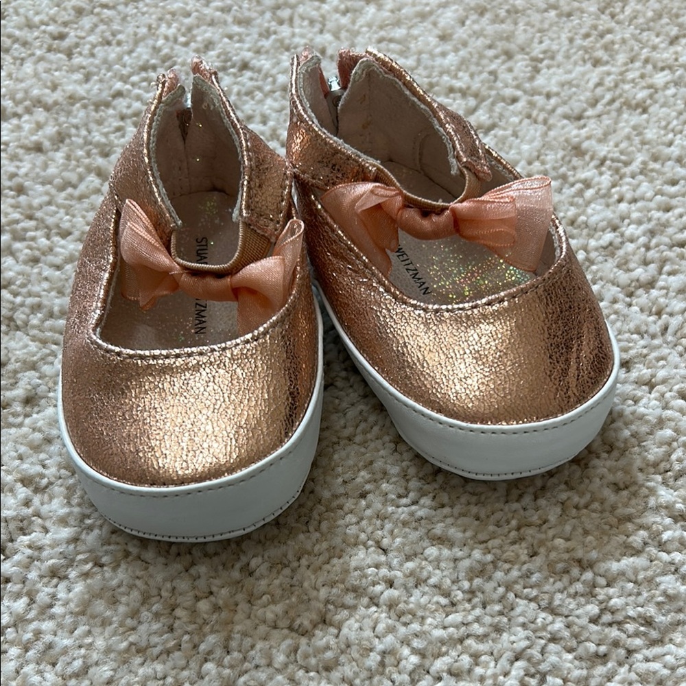 Stuart Weitzman Rose Gold Baby Shoes with Bow